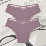 2PCS Cotton Panties for Women Sexy Lace Brazilian Briefs Female Low-Waist Cross Webbing Underpants Stretch Breathable Intimates
