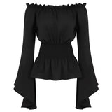 Women Renaissance Blouse Medieval Victorian Long Sleeve Corset Corset Waist Off Shoulder Shirt Pirate Cosplay Costumes Halloween