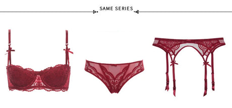 French Red 1/2 Cup Sexy Bra Set Lace Flowers Embroidery Women Underwear Push Up Brassiere and Panties Garter 3 Pieces Sets