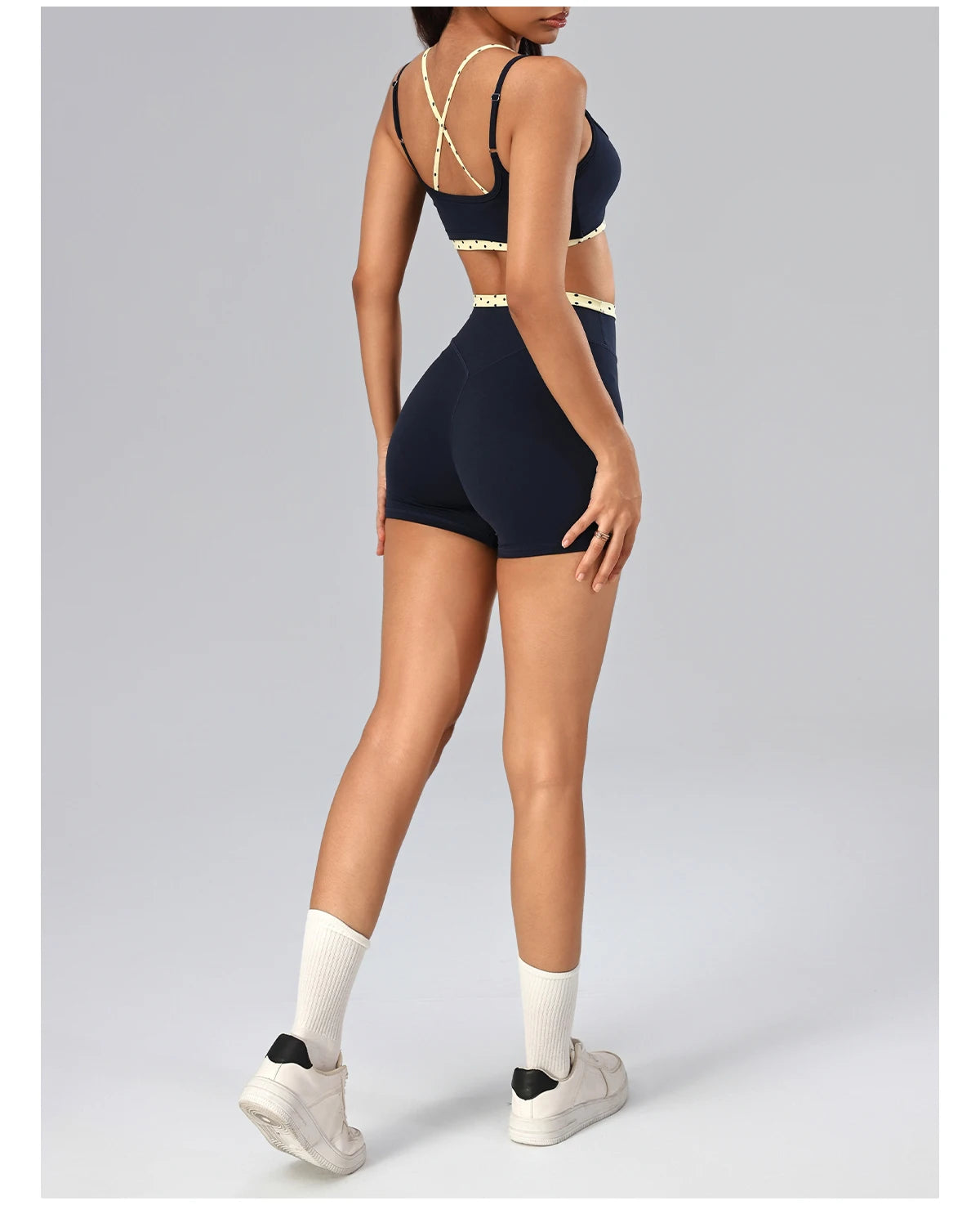 Hearuisavy 2Pcs Fitness Set Women Polka Dot Cross Back Sports Bra High Waisted Push Up Shorts Gym Quick Dry Workout Yoga Suit