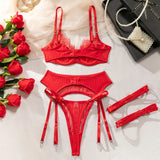 Women's Red Lace Lingerie Set with Underwire Bra High Waist Garter Belt Thong and Thigh Straps Romantic Bedroom Outfit Set 2026