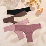 FINETOO 3PC Women Seamless Panties Sexy Brazilian Thong Female Low Waist Solid Color Briefs Comfortable Invisible G-string Panty