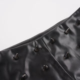 Women Low Waist Faux Leather Mini Shorts Spike Studded Decor Slim Fit Solid Black Punk Gothic Clubwear Y2K Streetwear Bottoms