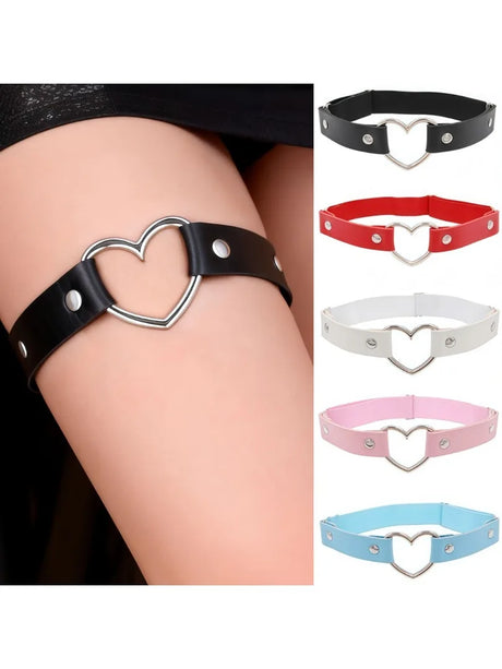 Faux Leather Heart Thigh Chain Single Layer Heart Thigh Ring Garter Leg Band Y2K Harajuku Punk Alt Girl Statement Leg Jewelry