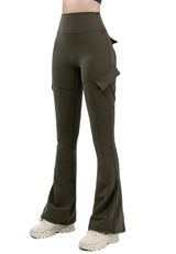New Women Casual Bootleg Yoga Pants Plus Size Workout Flare Leggings High Waist dungarees Pants with Pockets Sports Wear