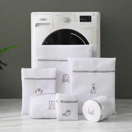 Laundry Bag Sets For Washing Machines Embroidery Fine Mesh Underwear Organizer Basket Clothes Cleaning Protect Anti-deformation