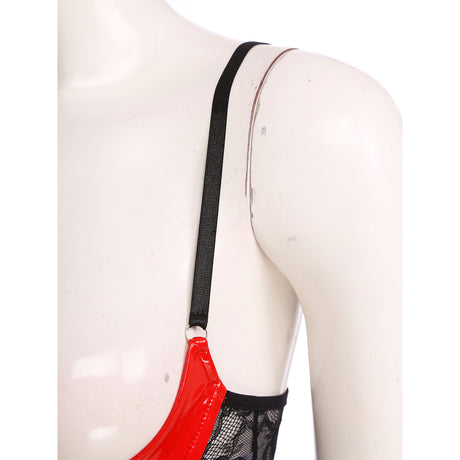 Womens Sexy Open Cup Underwired Bra Patent Leather See-through Floral Lace Brassiere Exposed Nipple Lingerie Underwear Nightwear