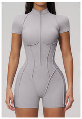 2026 Yoga Bodysuit Short Sleeves Women Tracksuits Gym Zipper Jumpsuits Sports Workout Rompers Fitness One-piece Suit Activewear
