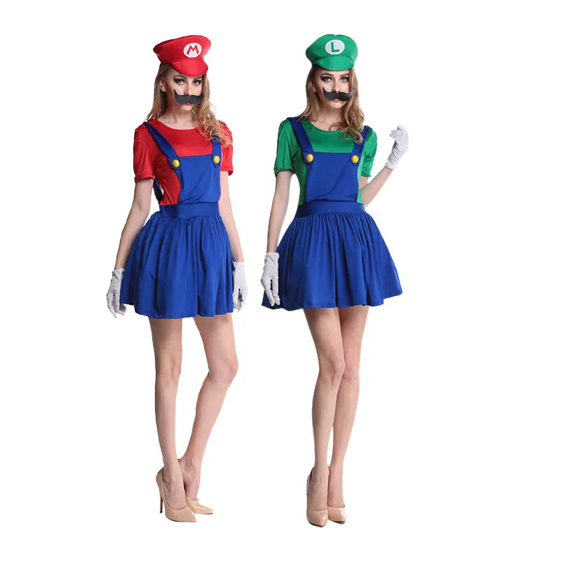 Game Luigi Brothers Uniform Set Cosplay Costumes Funny Anime Adult Men Jumpsuit Woman Dress Halloween Costume