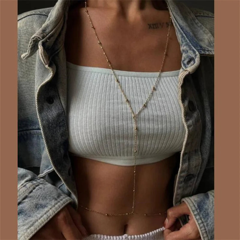 Simple Multilayer Rhinestone Back Chain Necklaces for Women Sexy Metal Shiny Crystal Bikini Waist Chain Body Chain Jewelry Gifts