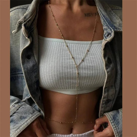 Simple Multilayer Rhinestone Back Chain Necklaces for Women Sexy Metal Shiny Crystal Bikini Waist Chain Body Chain Jewelry Gifts