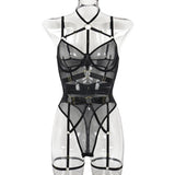 Leopard Print Strappy Bodysuit Blue Caged Harness Lingerie Sexy Mesh Sheer Teddy Underwire Erotic Lenceria Mujer