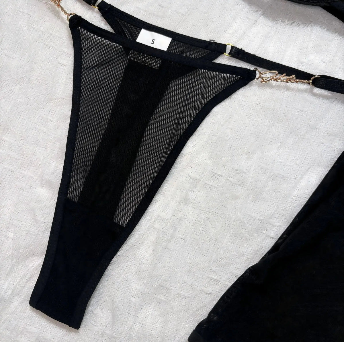 Tornova Erotic Lingerie New Mesh See-through Sexy Hollow Chest + Metal Decoration with Gloves and Stockings Sexy Underwear Set