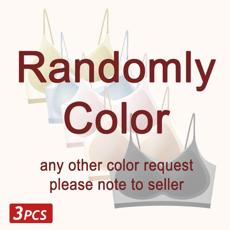 3PCS Ultra-Thin Breathable Ice Silk Top Bras Women's Bustier Underwear Seamless Back Halter Vest Wrap Wireless Bras Solid Color