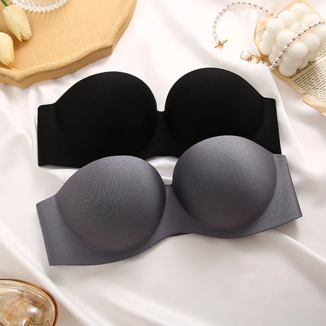 FINETOO 2Pcs Women Invisible Bras Front Closure Bra Sexy Push Up Bra Female Brassiere Strapless Seamless Backless Bralette