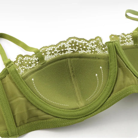Underwear Thin Section Women's Big Breasts Show Small Gathered Breasts Anti-sagging French Sexy Lace Half Cup Beautiful Back Bra