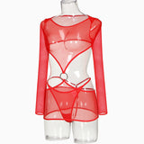 Sexy Lingerie Set Transparent Sheer Mesh Babydoll Erotic Nightwear Women Cutout Waist Lace Underwear Women's Sexy Nightie