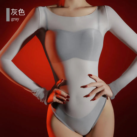 Sexy Women 5D Thin High Cut Bodysuit Oil Shiny Sheer See Through Elastic Tights Yoga Shaping Maid Jumpsuits Unisex Club Leotard