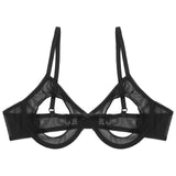 Women's Sheer Mesh Hollow Out Open Nipples Underwired Bra Tops  Push Up Unlined Bralette Bra Sexy Brassiere Balconette Underwear