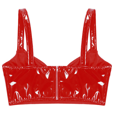Womens Lingerie Fashion Wetlook Faux Leather Bra Sexy Wire-free No Pad Bra Top Brassiere Raves Pole Dances Costume Clubwear