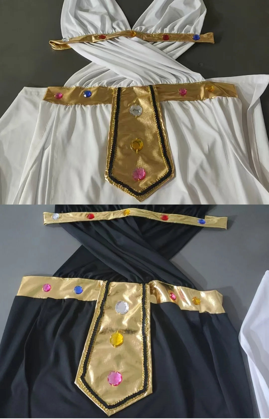 Ancient Egyptian Queen Inspired Ankha Cosplay Costume Set, White/Black Goddess Dress Gold Accents for Halloween & Themed Parties