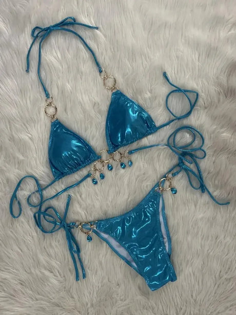 New 2026 Luxury Rhinestones String Bikinis Set Women Summer Beach 2 Piece Swimsuit Female Triangle Swinwears