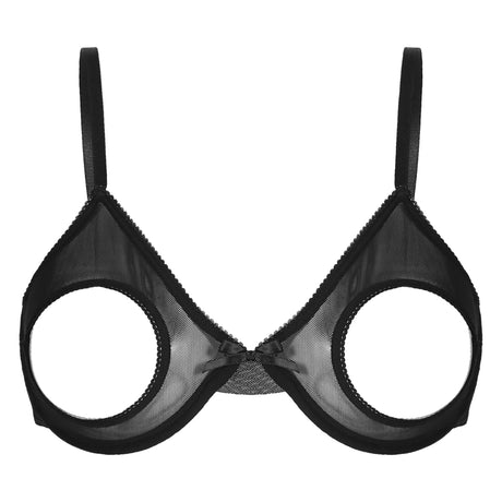 Women's Sheer Mesh Hollow Out Open Nipples Underwired Bra Tops  Push Up Unlined Bralette Bra Sexy Brassiere Balconette Underwear