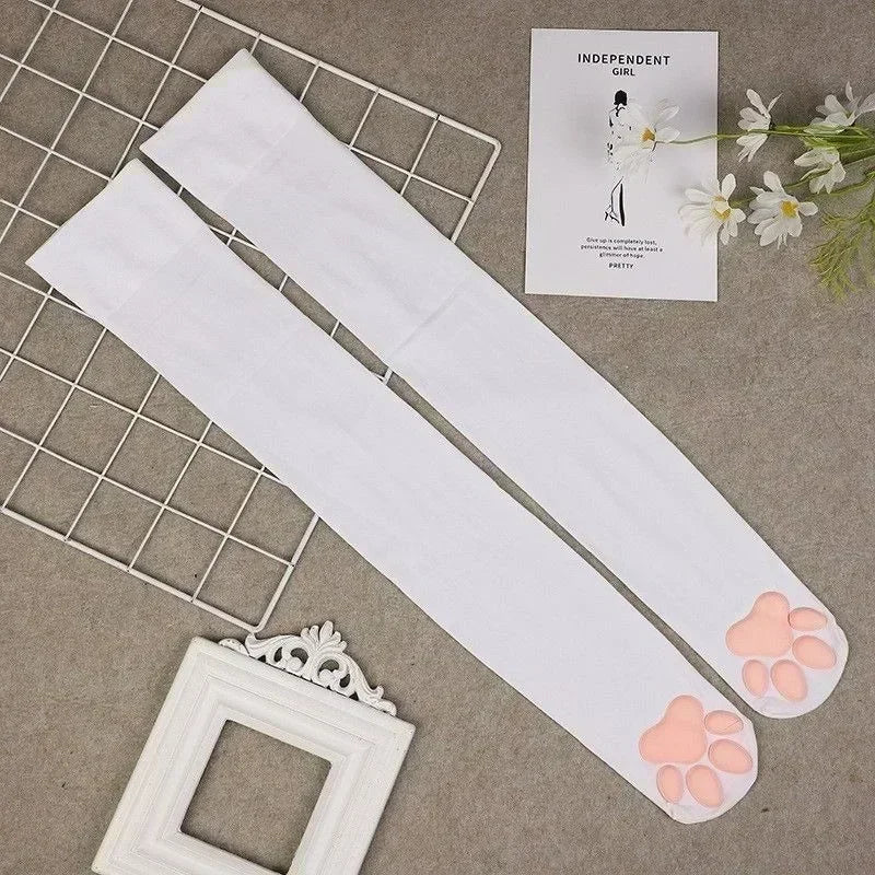 1 Pair 3D Cat Paw Meat Pad Knee High Socks, Home Floor Socks,Creative Funny Socks For Girls