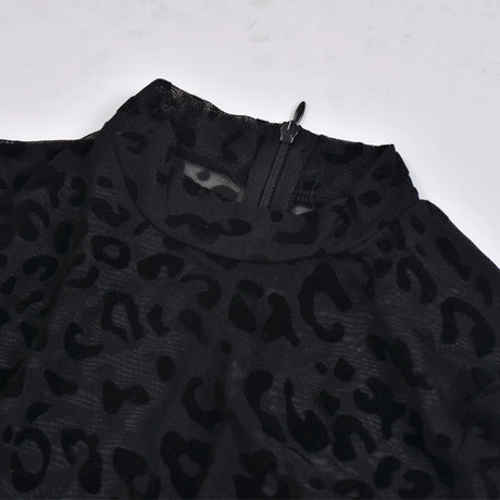Women's jumpsuit sexy midnight club animal instinct mesh tight stockings leopard print transparent velvet long sleeved jumpsuit