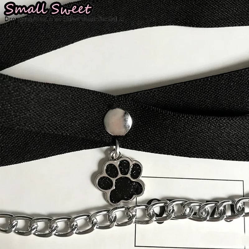 Women Gothic Cute Cat Paw Elastic Thigh Garter Y2K Spicy Girl Leg Ring Punk JK Cool Thigh Chain Cross Binding Thigh Harness