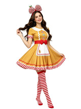 Gingerbread Woman Cosplay Costume for Women Christmas Halloween Masquerade Party Dress Set Stage Performance Fancy Outfit
