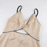 Black Satin Knot Hollow-out Straps Long Dress French Style Sexy Sleeveless Slit Women Summer Dress Lady Evening Party Gowns