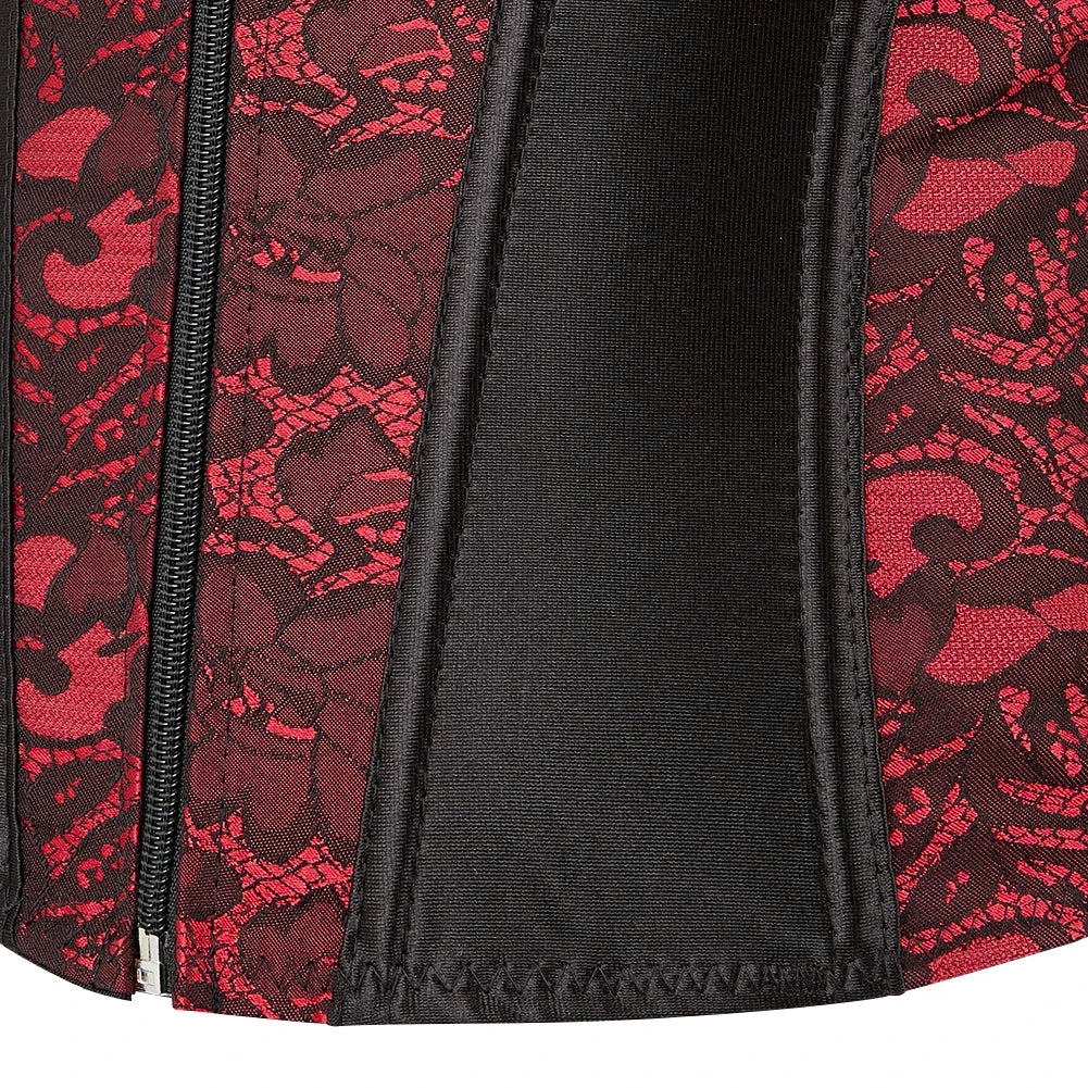 Gothic Corset Top With Straps Sexy Floral Zipper Brocade Overbust Lingerie Burlesque Body Shaper Lace Up Bustier Plus Size