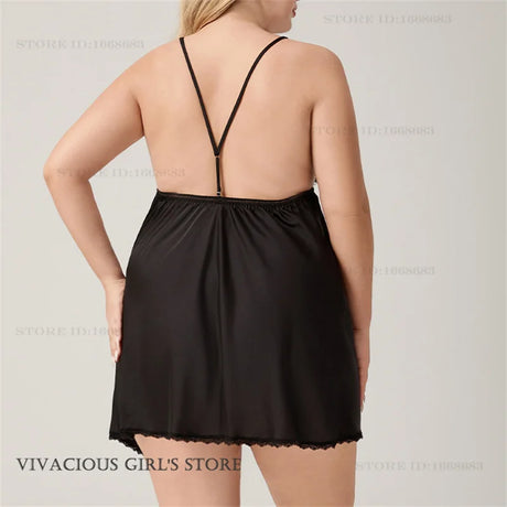 Women's Nightgown Chemise Sleepwear Sexy Lace Intimate Lingerie Backless Hollow Out Night Dress Underwear Oversize Homewear