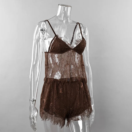 Women 2026 New European Style Lace Cami Top & Shorts Two Piece Pajama Set Elegant Soft Casual Home Sleepwear Suit