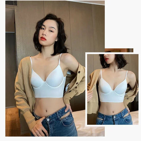 New Summer Invisible Push Up Bra Backless Women Bras Low Cut Sexy Plunge Brassiere Open Back Underwear Seamless Deep U Lingerie