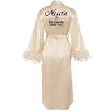 Customized Bathrobe for Women Personalized Name And Date Robe Add Any Text Gown for Bridal Party Feather Bride Robes