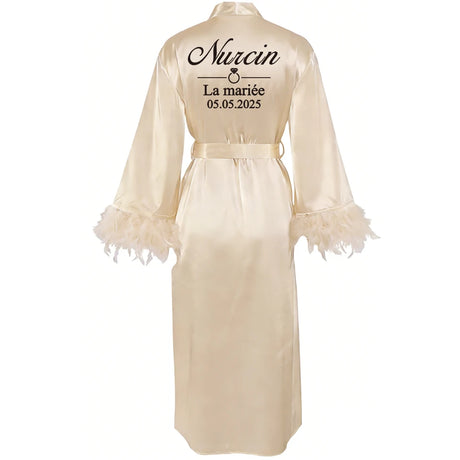 Customized Bathrobe for Women Personalized Name And Date Robe Add Any Text Gown for Bridal Party Feather Bride Robes