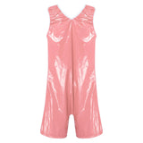 Women One Piece Adaptive Pajama Nightwear Shiny Metallic Sleeveless Buttoned Sleeveless Jumpsuit Waterproof Rompers Bodysuit