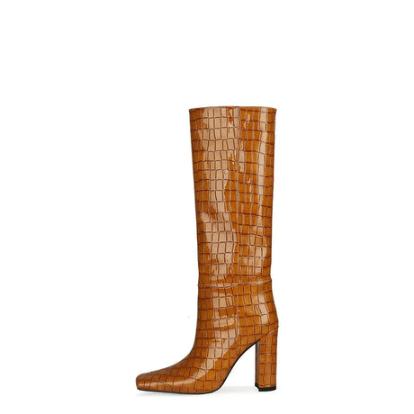 2024 NEW Fashion High Tube Knee High Boots 10cm/6.5cm Thick Heel 21 Colors Women Short Plush Boots Size 45 Winter Leather Shoes