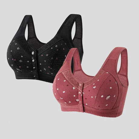 FallSweet Front Closure Cotton Bra for Women Plus Size Seamless Wireless Sports Bras Thin Underwear for Middle-Aged & Elderly