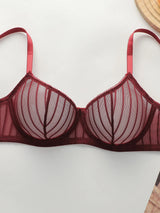 Fashion Stripes Style Lace Lingerie Set Ultra-Thin Red Lace Bra & Thong Sexy Ultra-Thin Underwear Set Ideal Gift for Her MR2864