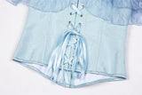 Women Sky Blue Retro Jacquard Corset Tops Lace Short Sleeved One Shoulder Sexy Slimming Shaper Overbust Bustiers Lingerie