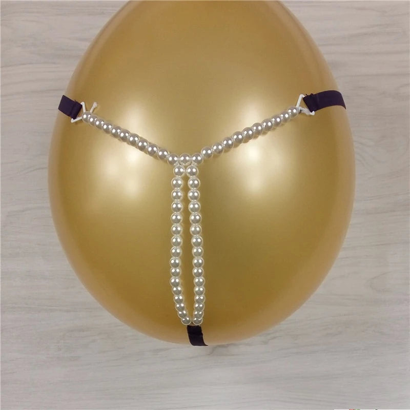 Sexy Massage Pearls Thong Women Panties Open Crotch G-string Erotic Lingerie Woman High Stretch Plus Size T Back Sex Accessories