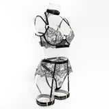 Sexy Lace Lingerie Set With Garter Belt Eyelash Underwire Bra Nude Illusion Strappy Sensual Costume Exotic Underwear Party Club