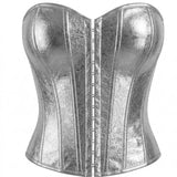 Women's Silver Metallic Strapless Corset Bustier Front Hook Back Lace-Up Waist Cincher Party Top
