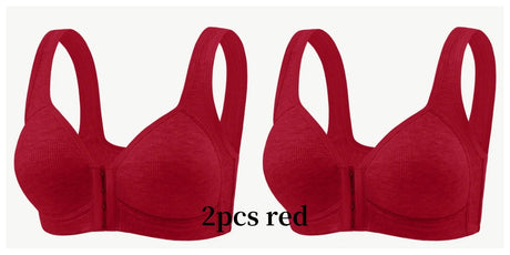 Women's Bra Wire-Free Front Closure Solid Color Full Coverage Fixed Cups More Considerate for Middle-Aged And Elderly Individual