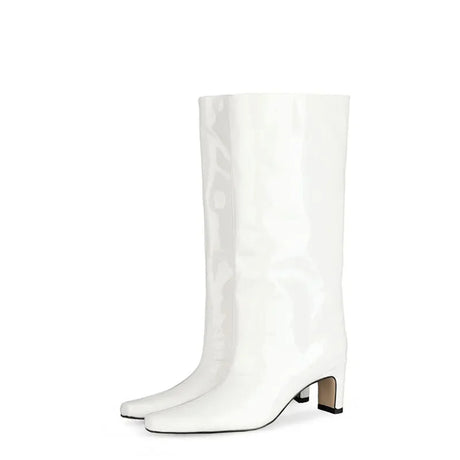 2024 NEW Fashion High Tube Knee High Boots 10cm/6.5cm Thick Heel 21 Colors Women Short Plush Boots Size 45 Winter Leather Shoes