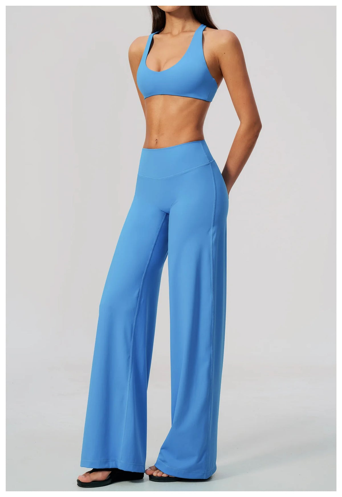 Women's 2/3Pcs Yoga Set Zip Jacket Sports Bra Cross Back Wide Leg Flare Pants Push Up Gym Set Workout Running Fitness Activewear