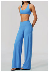 Women's 2/3Pcs Yoga Set Zip Jacket Sports Bra Cross Back Wide Leg Flare Pants Push Up Gym Set Workout Running Fitness Activewear